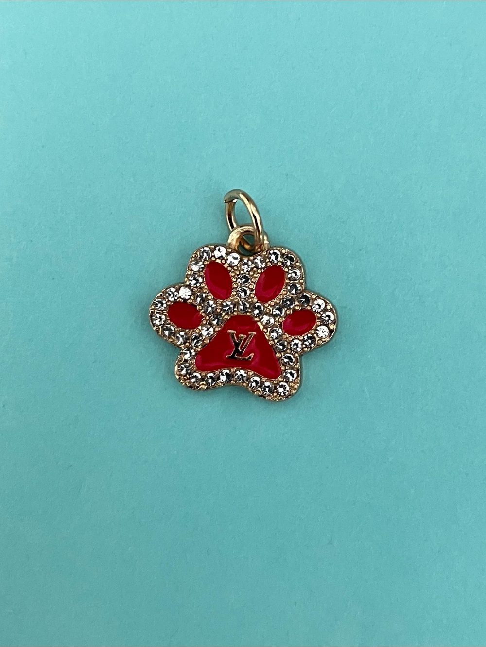 Louis Vuitton stamped Red and Gold toned Paw Charm with Crystals - Picture 5 of 6